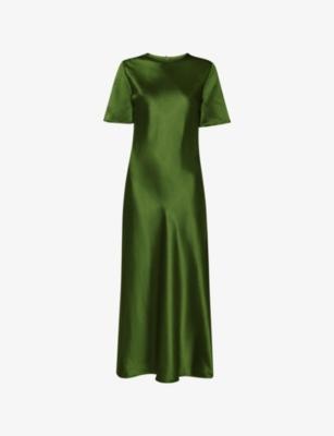 Avery Twist-Back Short-Sleeve Satin Midi Dress by WHISTLES