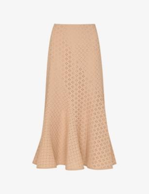 Broderie Fluted-Hem Regular-Fit Cotton Midi Skirt by WHISTLES