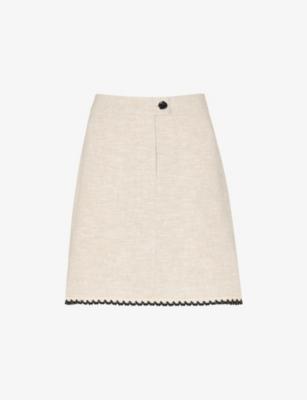 Broderie-Trim High-Rise Linen-Blend Mini Skirt by WHISTLES