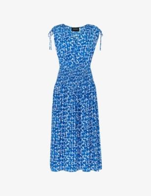 Brushed-Stroke Shirred-Panel Woven Midi Dress by WHISTLES