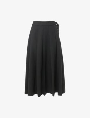 Buckle-embellished Pleated Stretch Wool-Blend Midi Skirt by WHISTLES