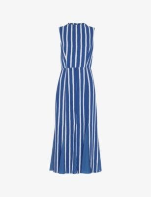 Crinkle stripe-print sleeveless woven midi dress by WHISTLES