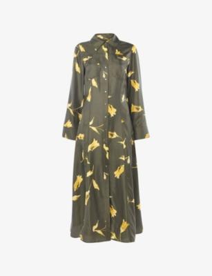 Floral-Print Long-Sleeve Silk Midi Dress by WHISTLES