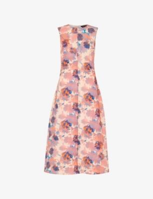 Floral-Print Round-Neck Textured Stretch-Cotton Midi Dress by WHISTLES