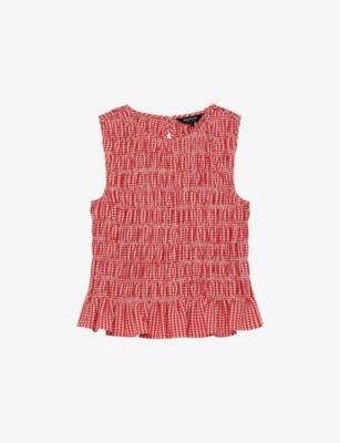 Gingham-Print Shirred Woven Top by WHISTLES