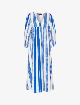 Gloral stripe-print relaxed-fit cotton and linen-blend midi dress by WHISTLES