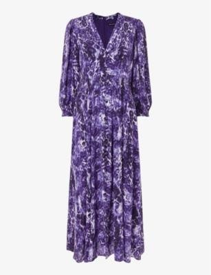 Glossy leopard-print long-sleeve woven midi dress by WHISTLES