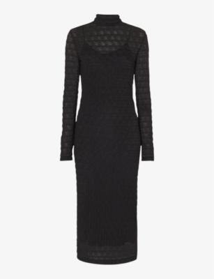 High-neck long-sleeve textured knit midi dress by WHISTLES