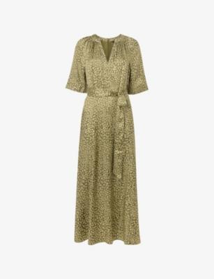 Leopard-Print V-Neck Woven Midi Dress by WHISTLES