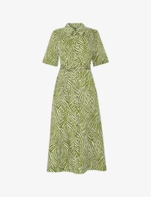 Linear leaf-print short-sleeve woven midi dress by WHISTLES