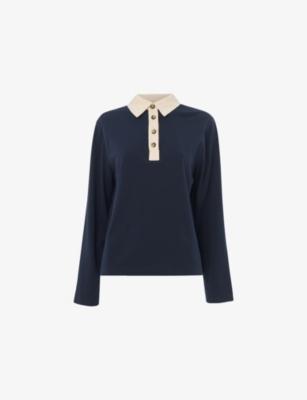Long-Sleeved Contrast-Trim Cotton Polo Shirt by WHISTLES