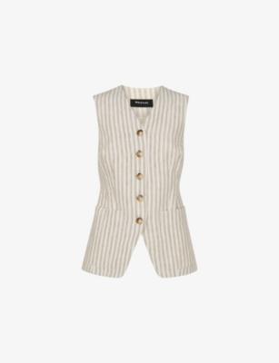 Neutral Striped V-Neck Linen Waistcoat by WHISTLES