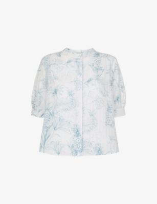 Pineapple-Print Textured Short-Sleeve Cotton-Blend Shirt by WHISTLES