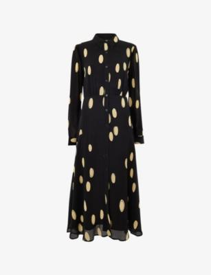 Polka-Dot Long-Sleeved Woven Midi Dress by WHISTLES