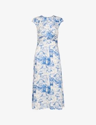 Rome-Print Twist-Neck Woven Midi Dress by WHISTLES
