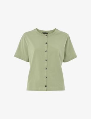 Round-Neck Button-Up Cotton T-Shirt by WHISTLES