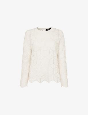 Round-Neck Long-Sleeve Crochet-Knit Top by WHISTLES