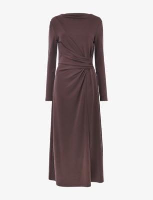 Ruched Long-Sleeve Woven Midi Dress by WHISTLES