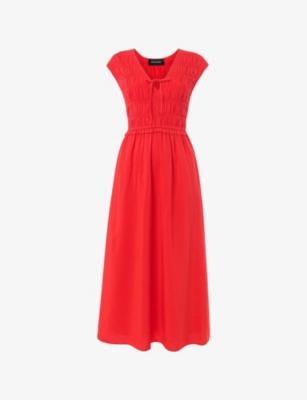 Shirred-Bodice V-Neck Midi Cotton-Blend Dress by WHISTLES