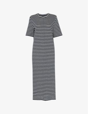 Stripe-print short-sleeves cotton midi dress by WHISTLES
