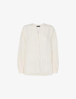 Striped V-Neck Long-Sleeve Linen-Blend Blouse by WHISTLES