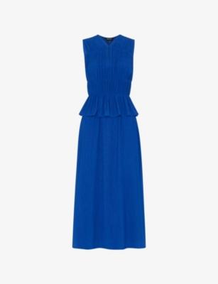 V-Neck Shirred Sleeveless Woven Midi Dress by WHISTLES