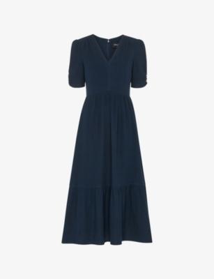 V-Neck Short-Sleeve Textured Cotton Midi Dress by WHISTLES
