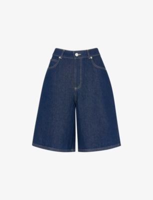 Wide-Leg High-Rise Knee-Length Denim Shorts by WHISTLES