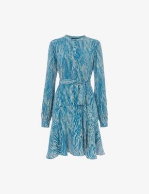 Zebra-Print Tie-Waist Woven Mini Dress by WHISTLES