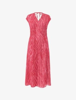Zebra-Texture Short-Sleeve Woven Midi Dress by WHISTLES