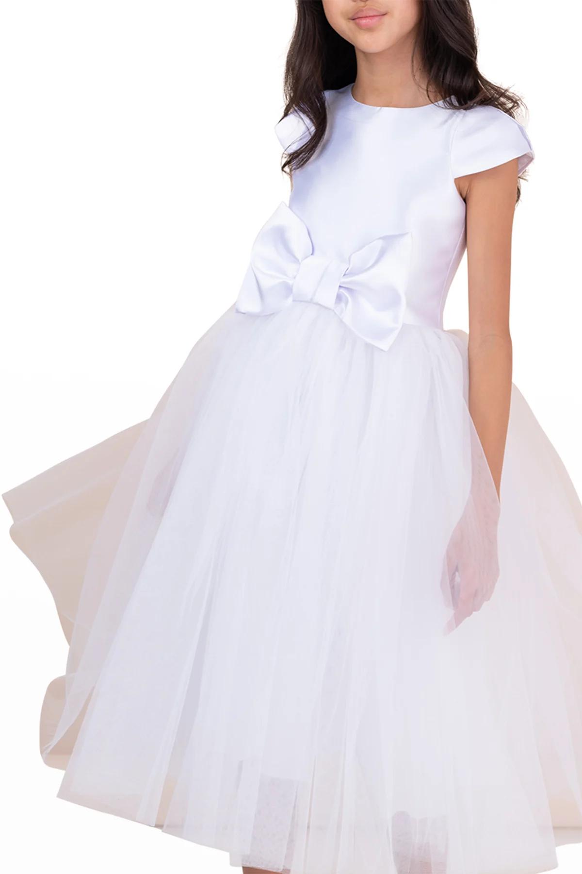 Girl's Elizabeth Satin Bow Tulle Dress, Size 2-12 by WHITE LABEL BY ZOE
