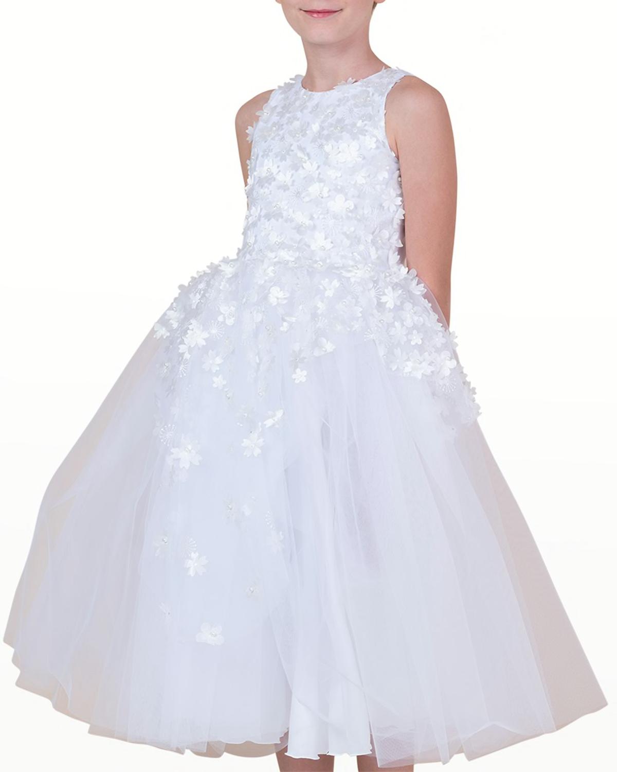 Girl's Lauren 3D Flower Embellished Tulle Dress, Size 2-12 by WHITE LABEL BY ZOE