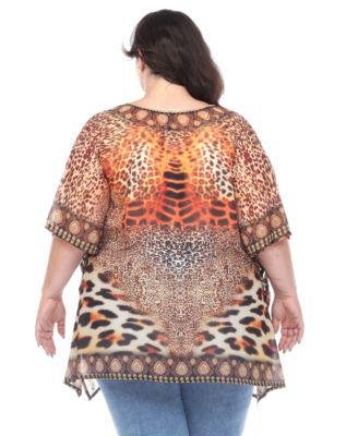 Plus Size Short Caftan with Tie-Up Neckline by WHITE MARK