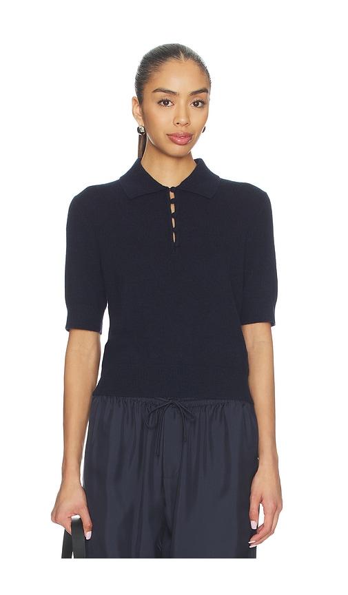 White & Warren Cashmere Button Polo in Navy by WHITE&WARREN