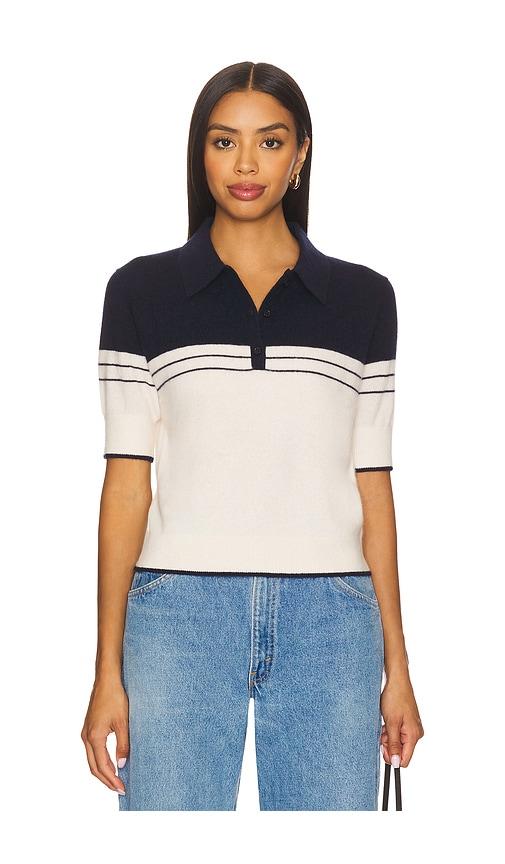 White & Warren Cashmere Polo Top in Cream,Navy by WHITE&WARREN