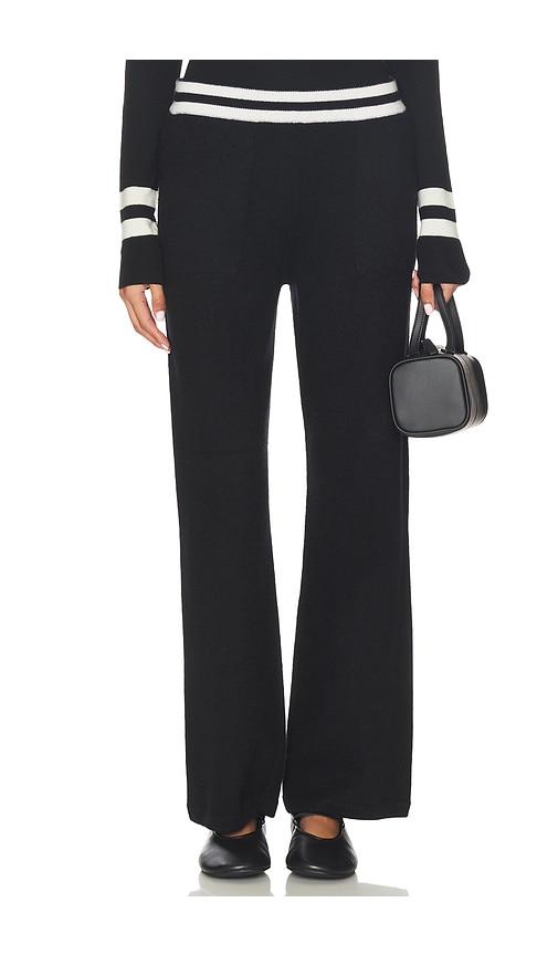 White & Warren Cashmere Striped Wide Leg Pant in Black by WHITE&WARREN