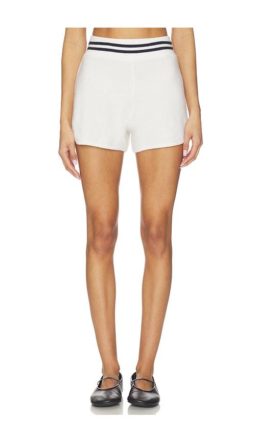 White & Warren Cashmere Varsity Shorts in White,Black by WHITE&WARREN