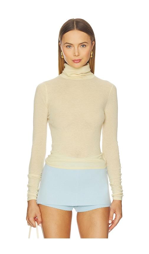 White & Warren Superfine Cashmere Blend Turtleneck Top in Yellow by WHITE&WARREN