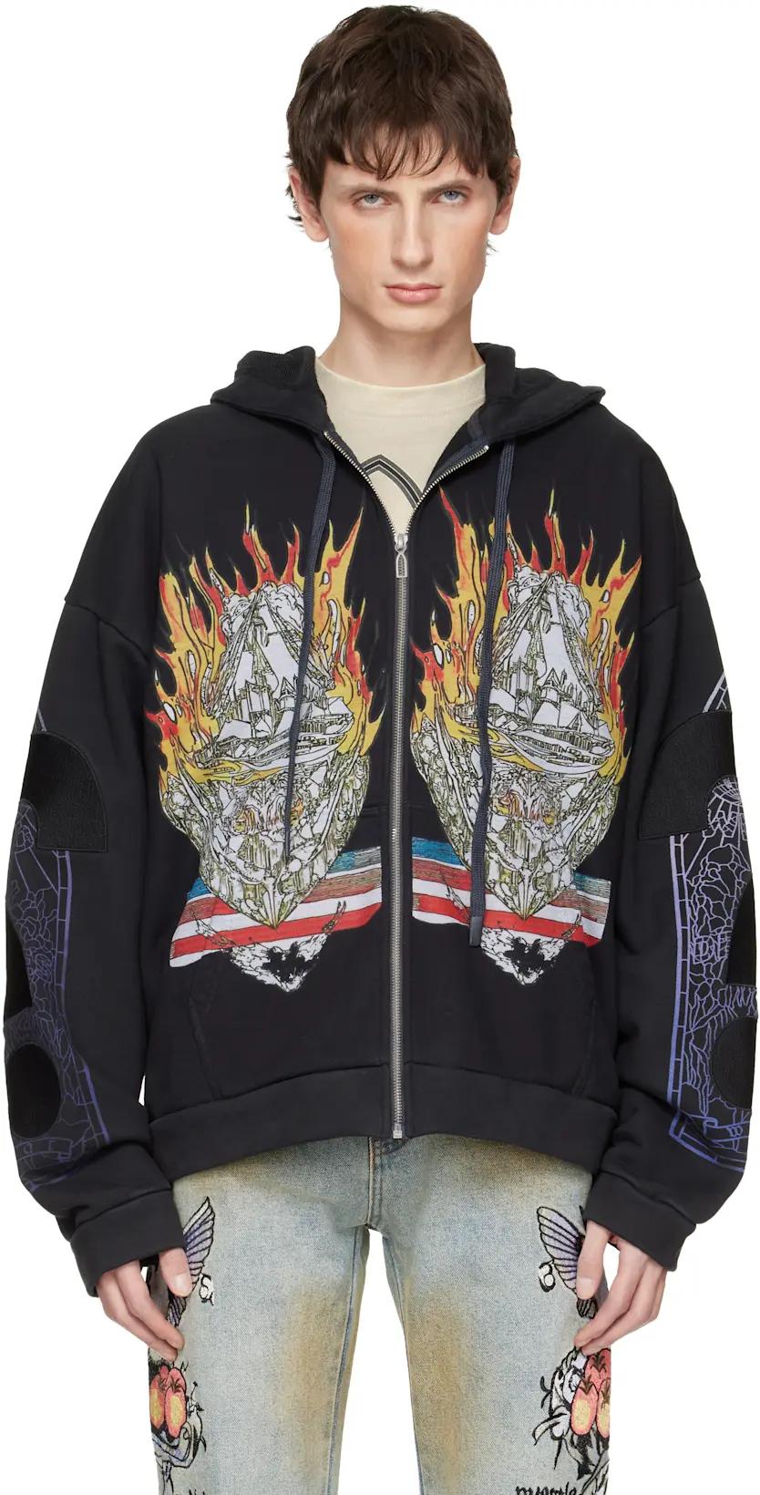 Black Engulfed Memories Zip Up Hoodie by WHO DECIDES WAR
