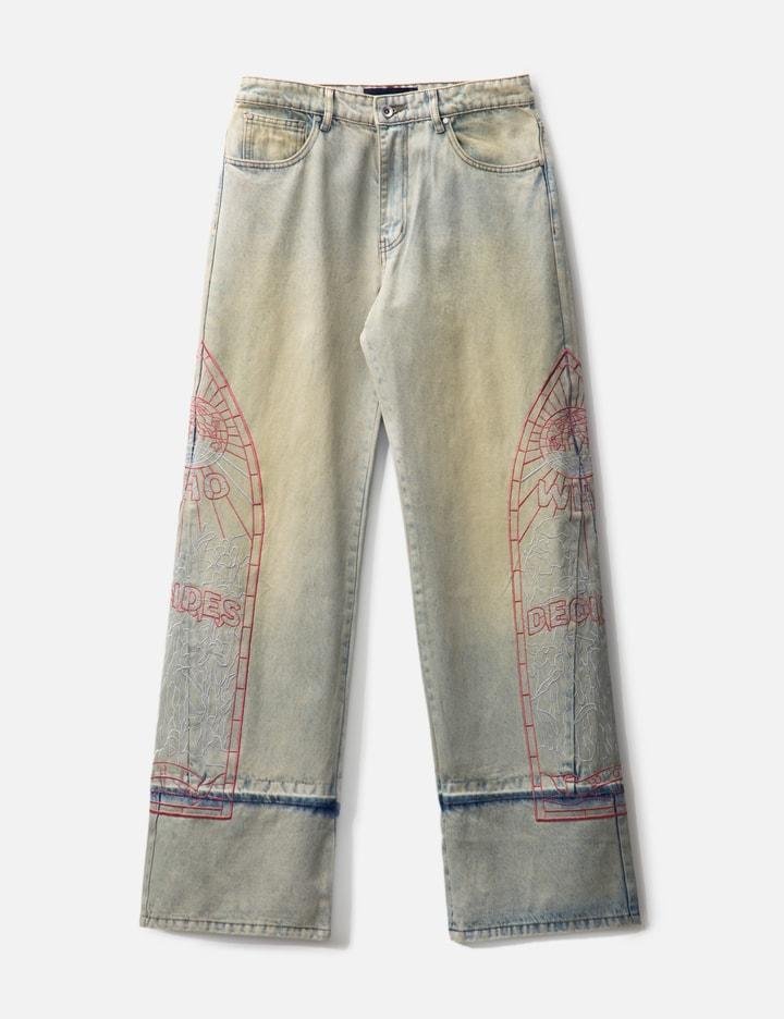 EXTENDED HEM EMBROIDERED DENIM PANT by WHO DECIDES WAR