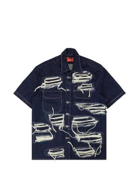 distressed short-sleeve denim shirt by WHO DECIDES WAR