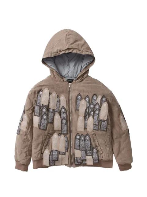 embroidered-patches hoodied jacket by WHO DECIDES WAR