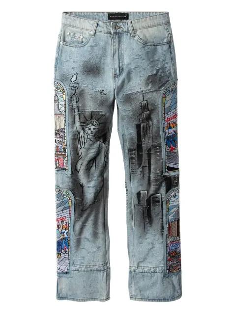 patch-embellished straight jeans by WHO DECIDES WAR