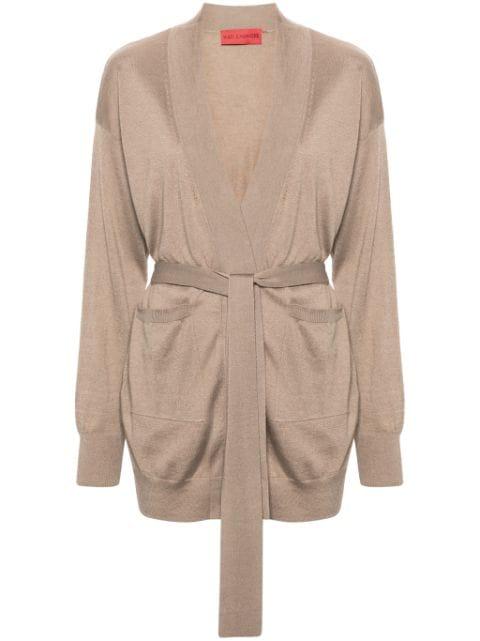 Scarlet open-front belted cardigan by WILD CASHMERE