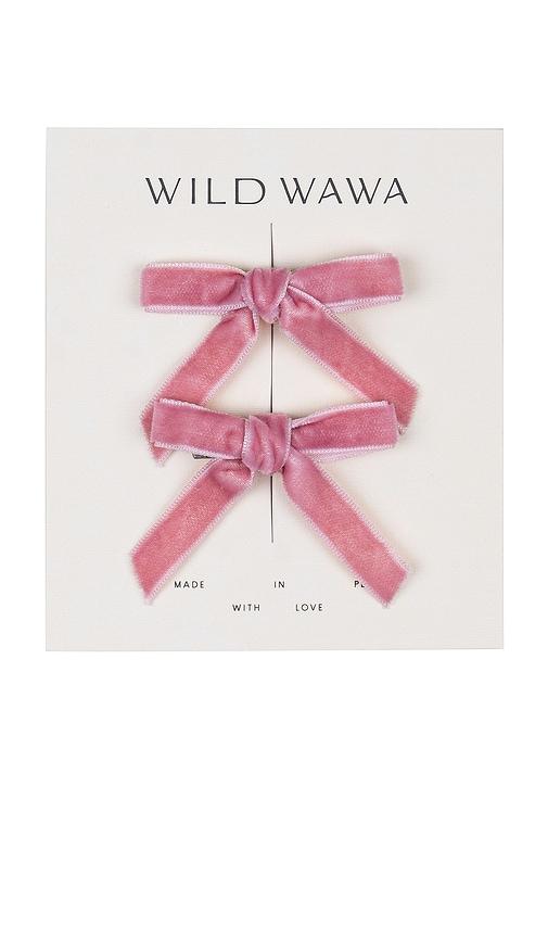 Wild Wawa Velvet Bow Clip Set in Pink by WILD WAWA