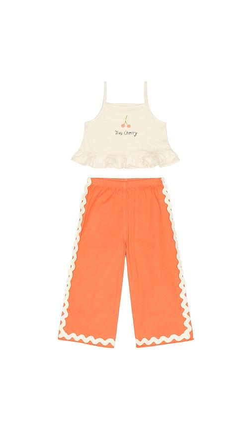 Wild Wawa Wide Leg Pant Set in Red,Cream by WILD WAWA