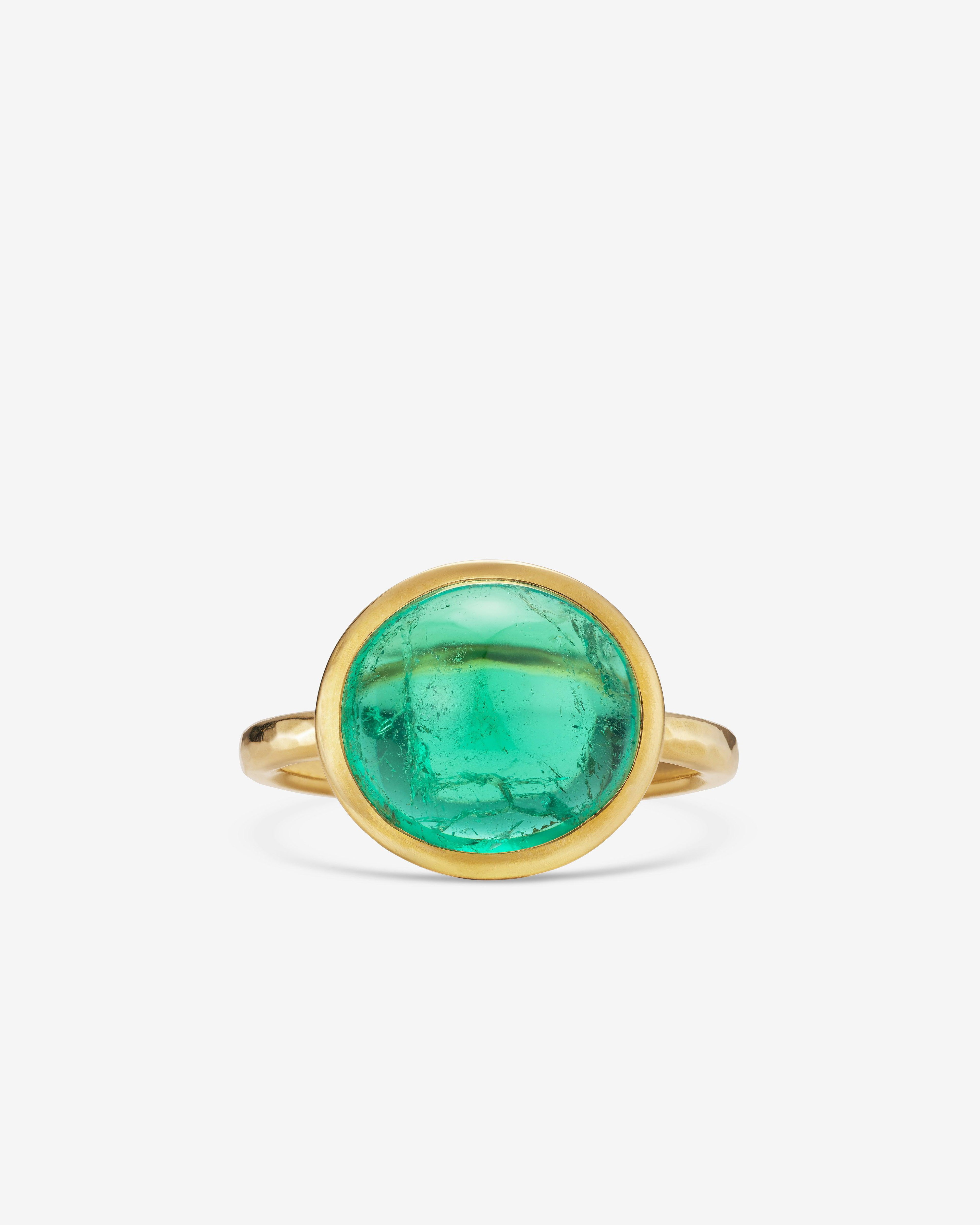 William Welstead  - Cabachon Emerald Ring -  (Yellow Gold) by WILLIAM WELSTEAD