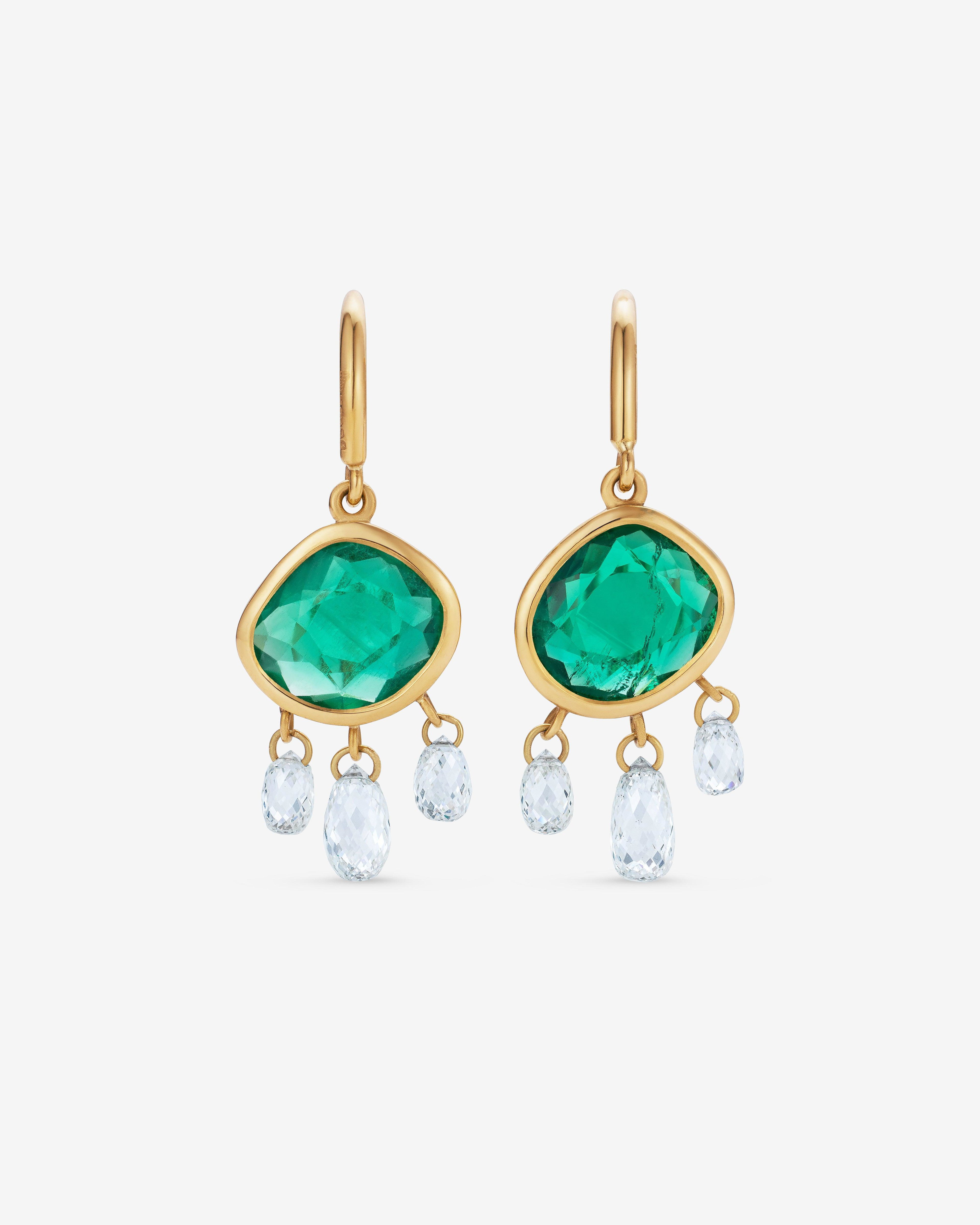 William Welstead  - Emerald Hook Earrings -  (Yellow Gold) by WILLIAM WELSTEAD