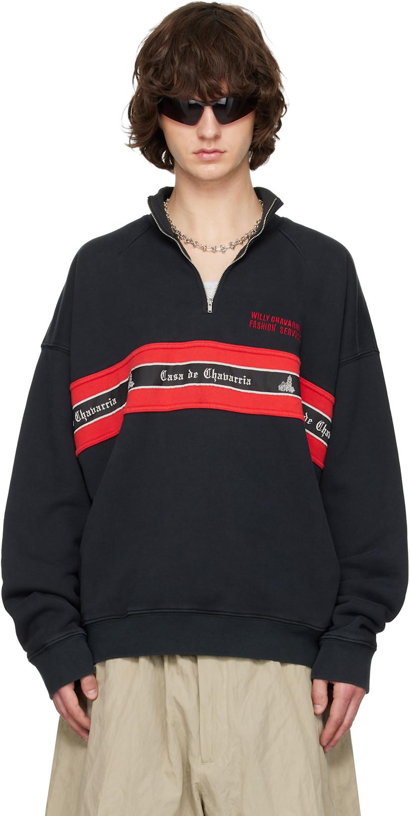 Black 'Casa de Chavarria' Gilroy Mock Neck Sweatshirt by WILLY CHAVARRIA