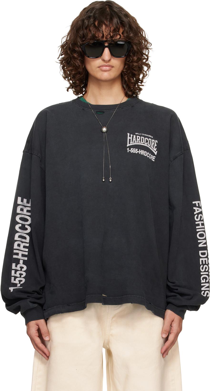 Black 'Hardcore' Buffalo L/S T-shirt by WILLY CHAVARRIA